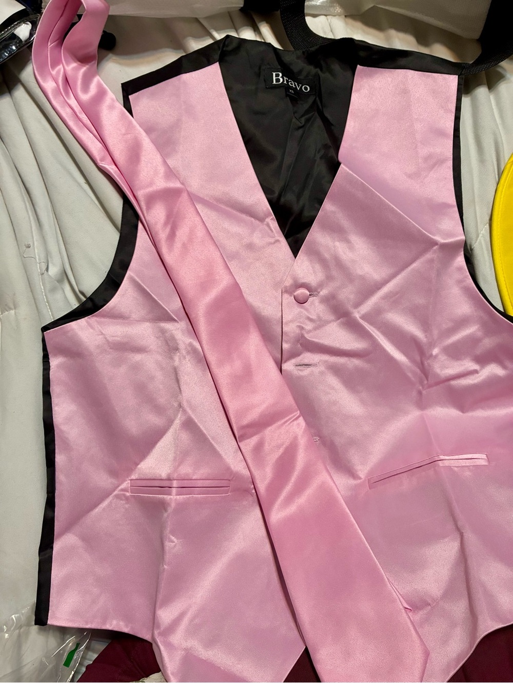 Pink Satin Men’s Vest with Matching Tie Size XS